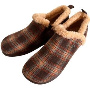 NWOB Alegria Slippers Womens Cozee Brown Plaid Shearling Lined Sz 42 Slip On